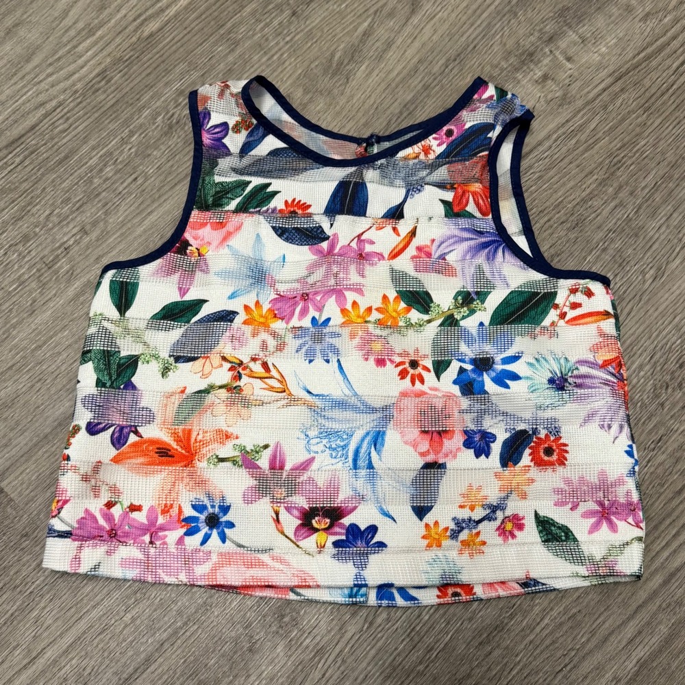 Pippa & Julie Girls Floral Mesh Cropped Sleeveless Tank Top‎ Size 10 Multicolor
